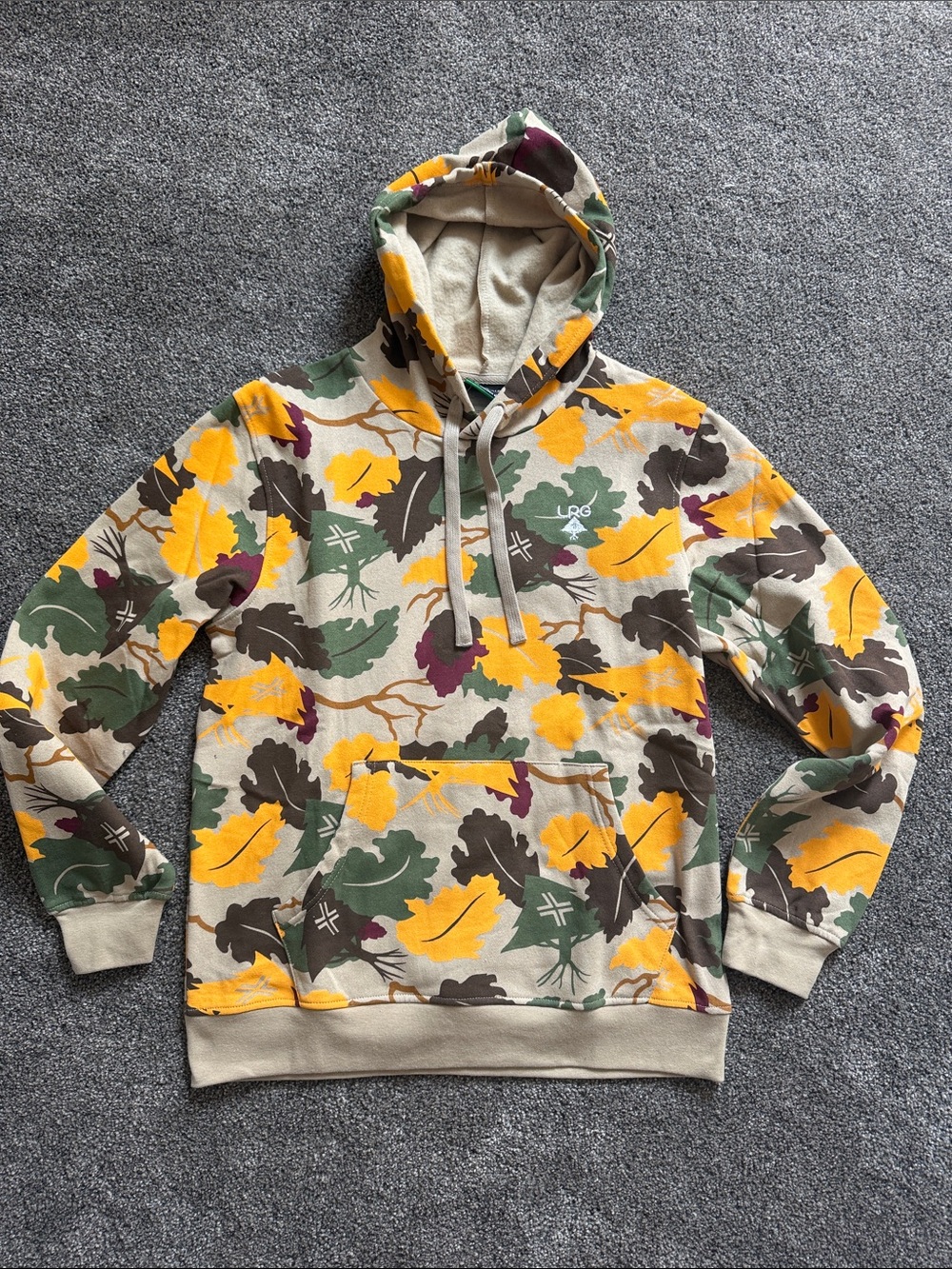 LRG Leaf Camo Pullover Hoodie in Yellow, Green, Brown & Cream